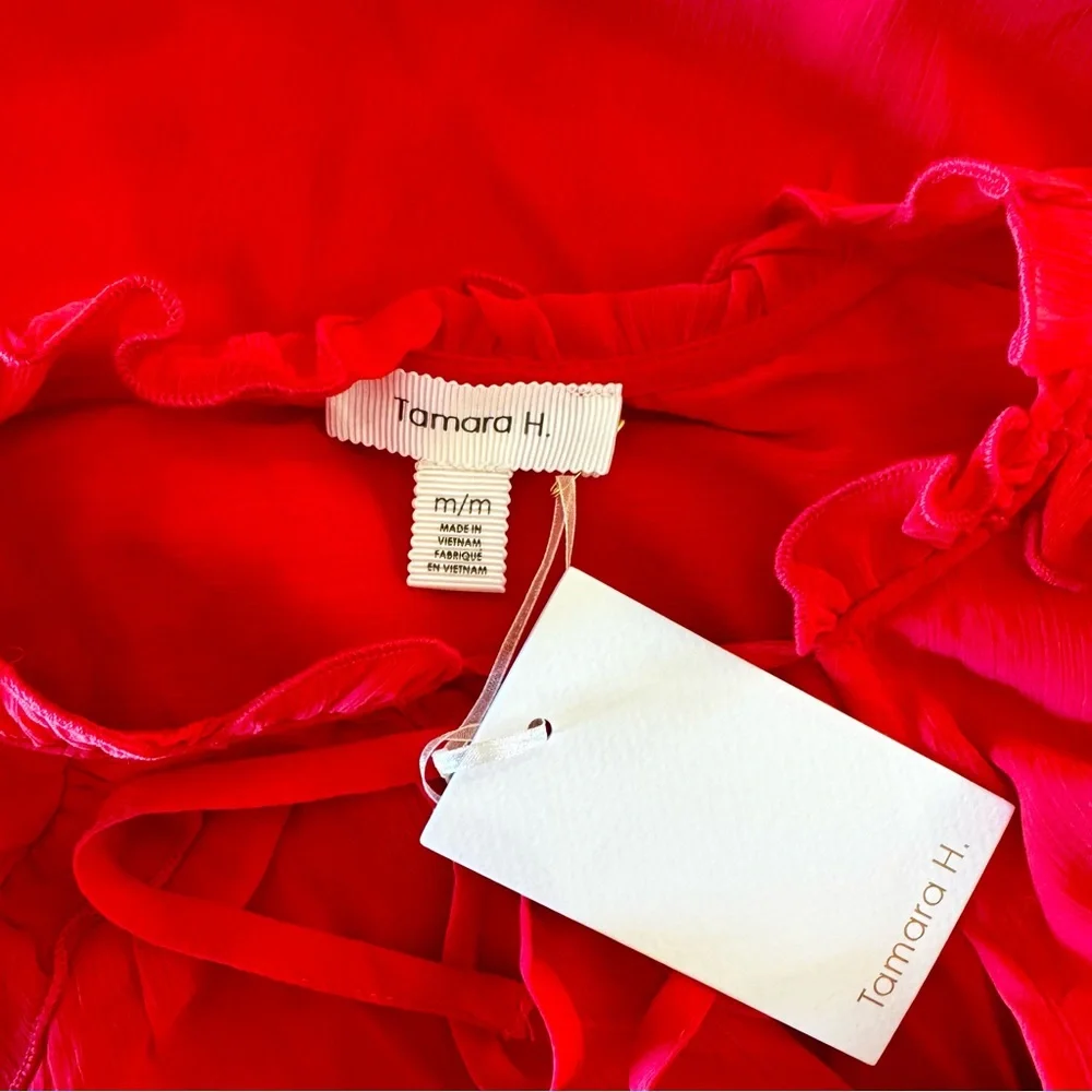 NWT red Tamara H. lined chiffon blouse M - Picture 10 of 13